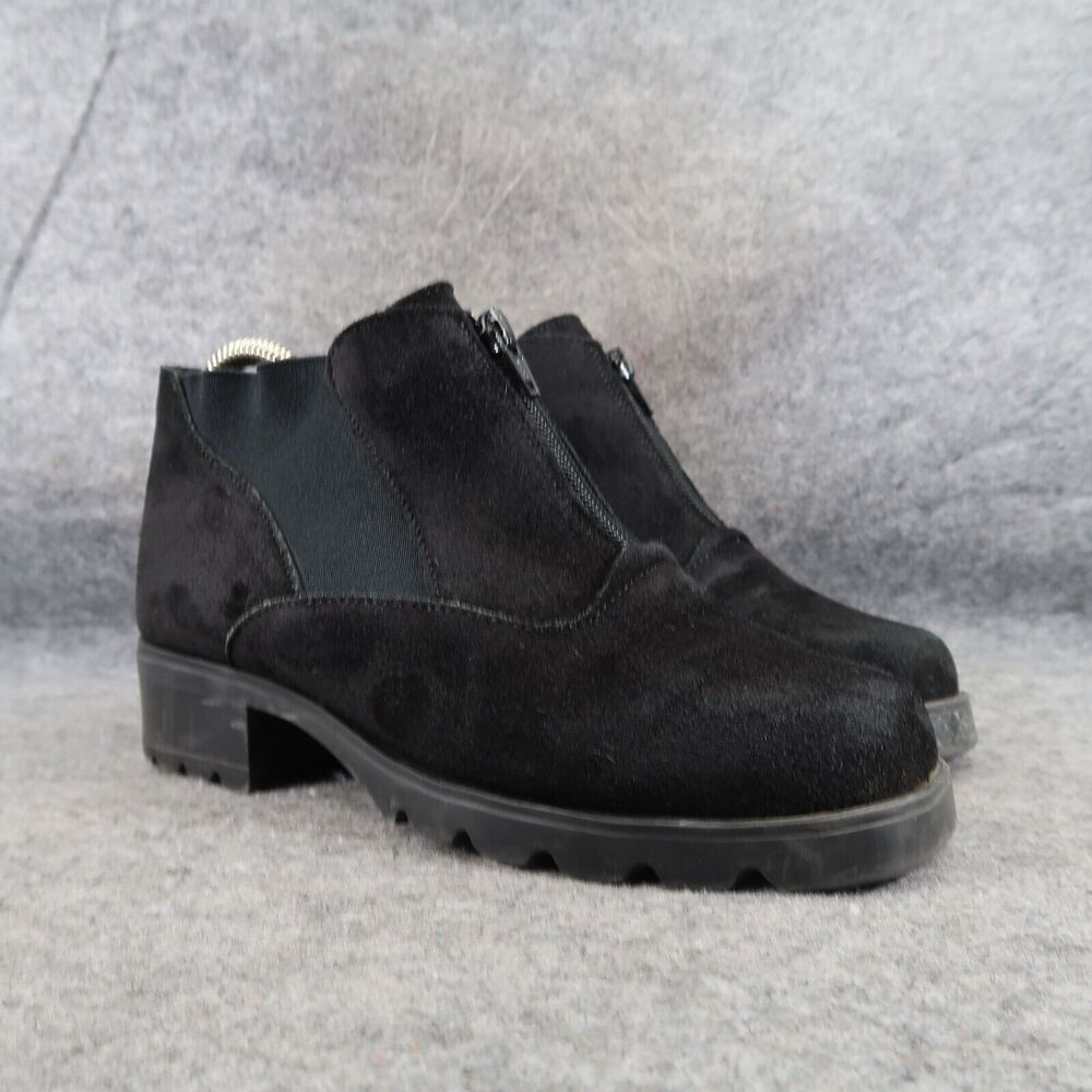 Barbo Shoes Womens 7.5 Booties Chunky Zip Leather Gore Black Comfort Ankle Boots